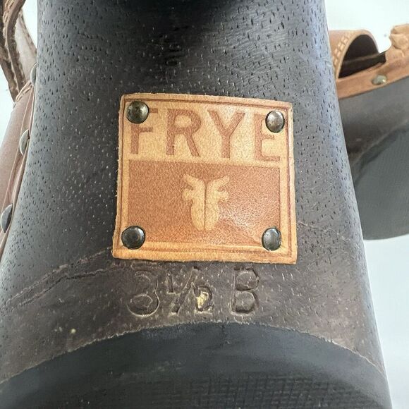 Frye Womens Size 8.5 Woven Leather Sandals Brown Wood Heel Boho Platform Clogs - Picture 8 of 8